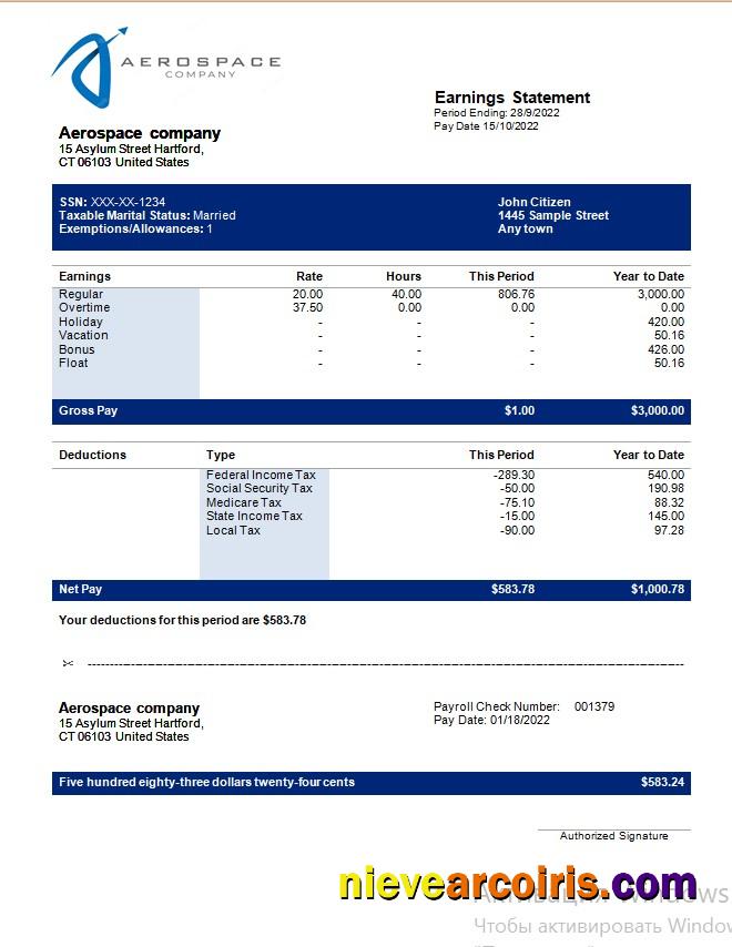 Aerospace company earning statement